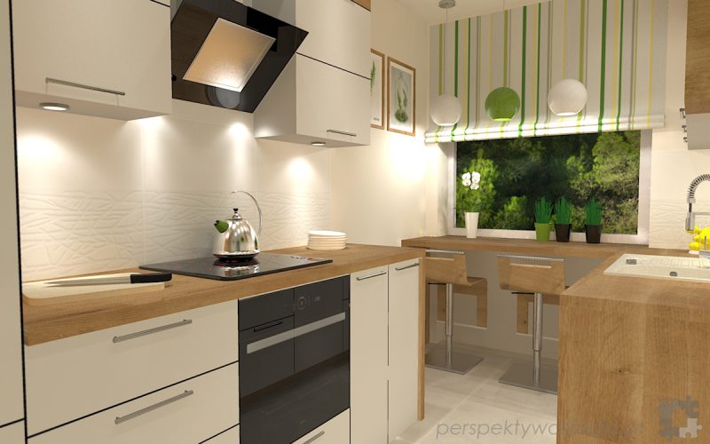 projekt kuchni projektowanie wnetrz lublin perspektywa studio kuchnia mala 7m2 z mijscem do jedzenia tv w kuchni Kwiat paproci 1