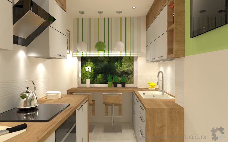 projekt kuchni projektowanie wnetrz lublin perspektywa studio kuchnia mala 7m2 z mijscem do jedzenia tv w kuchni Kwiat paproci 3