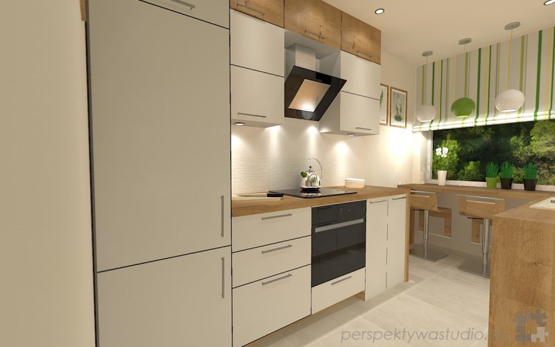 projekt kuchni projektowanie wnetrz lublin perspektywa studio kuchnia mala 7m2 z mijscem do jedzenia tv w kuchni Kwiat paproci 4