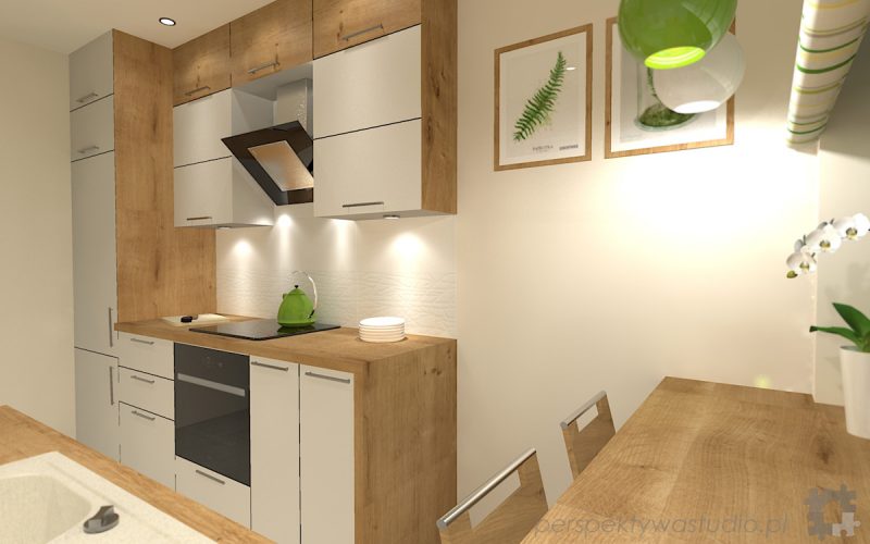 projekt kuchni projektowanie wnetrz lublin perspektywa studio kuchnia mala 7m2 z mijscem do jedzenia tv w kuchni Kwiat paproci 6