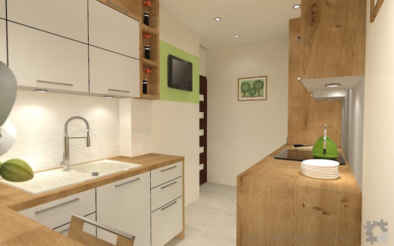 projekt kuchni projektowanie wnetrz lublin perspektywa studio kuchnia mala 7m2 z mijscem do jedzenia tv w kuchni Kwiat paproci 7