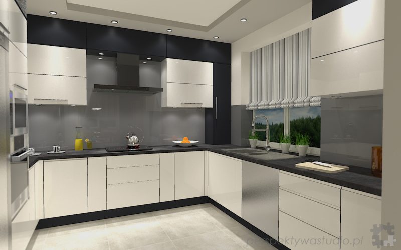 projekt kuchni projektowanie wnetrz lublin perspektywa studio kuchnia minimalistyczna nowoczesna fronty bez uchwytow W czarnej obwodce 3