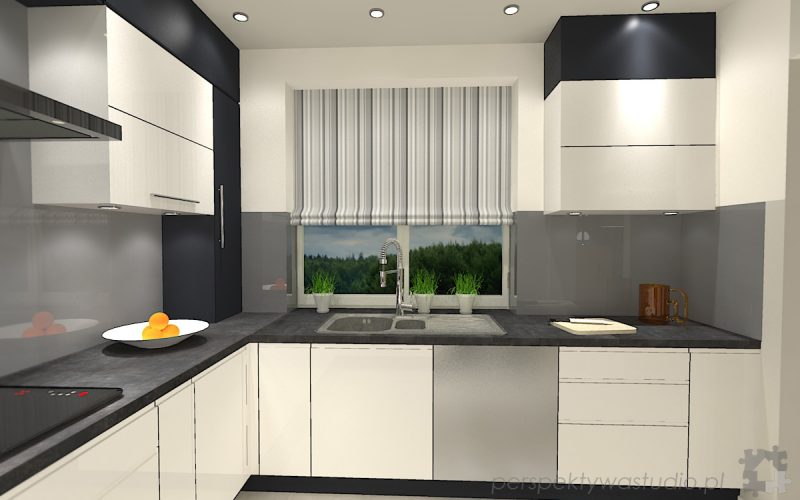 projekt kuchni projektowanie wnetrz lublin perspektywa studio kuchnia minimalistyczna nowoczesna fronty bez uchwytow W czarnej obwodce 4