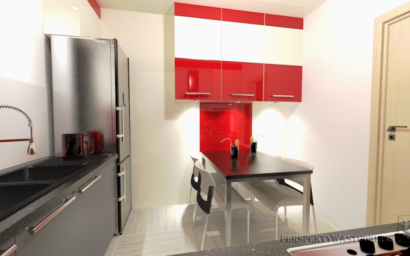 projekt kuchni projektowanie wnetrz lublin perspektywa studio kuchnia nowoczesna cerwone fronty lakierowane nadruk na szkle Czerwona wstega 6