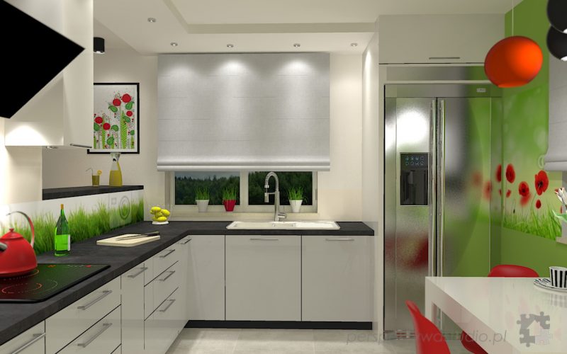 projekt kuchni projektowanie wnetrz lublin perspektywa studio kuchnia nowoczesna lodowka side by side barek wysoki piekarnik Makowa panienka 1