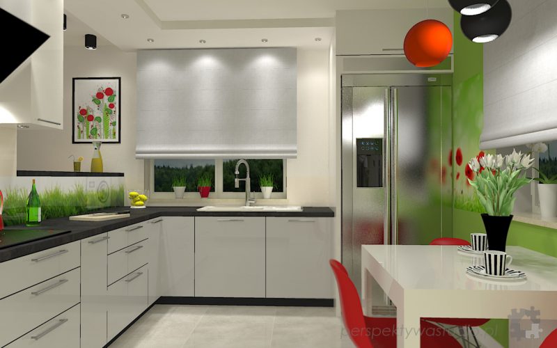 projekt kuchni projektowanie wnetrz lublin perspektywa studio kuchnia nowoczesna lodowka side by side barek wysoki piekarnik Makowa panienka 2