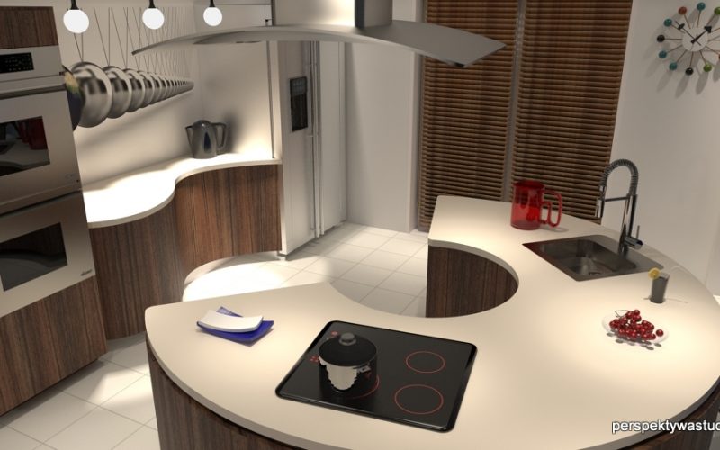 projekt kuchni projektowanie wnetrz lublin perspektywa studio kuchnia nowoczesna wyspa fronty giete Kuchnia Newtona 1