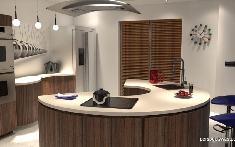 projekt kuchni projektowanie wnetrz lublin perspektywa studio kuchnia nowoczesna wyspa fronty giete Kuchnia Newtona 3