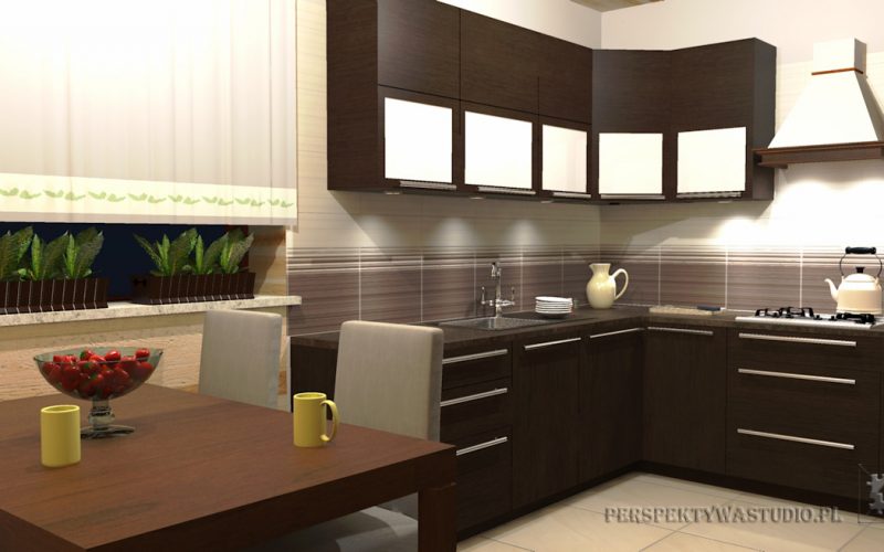 projekt kuchni projektowanie wnetrz lublin perspektywa studio kuchnia tradycyjna fronty drewniane Czekolada 96 1