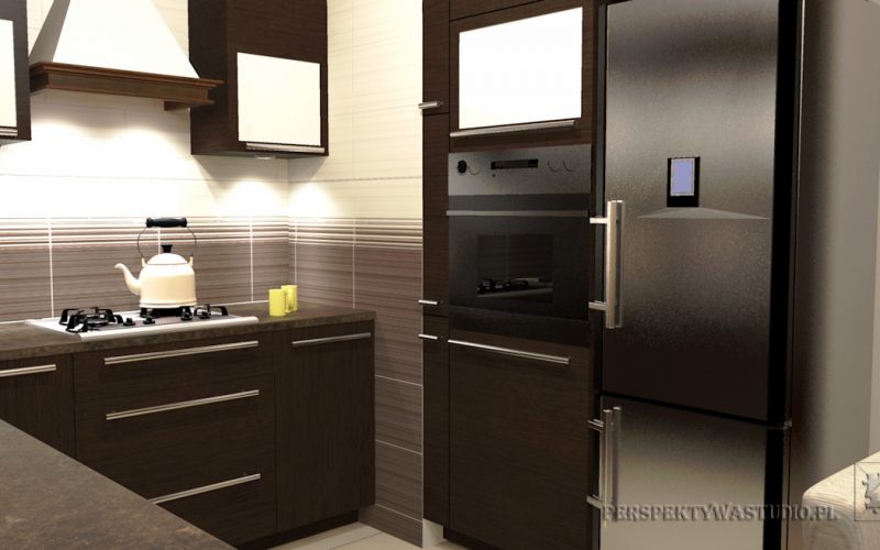 projekt kuchni projektowanie wnetrz lublin perspektywa studio kuchnia tradycyjna fronty drewniane Czekolada 96 4