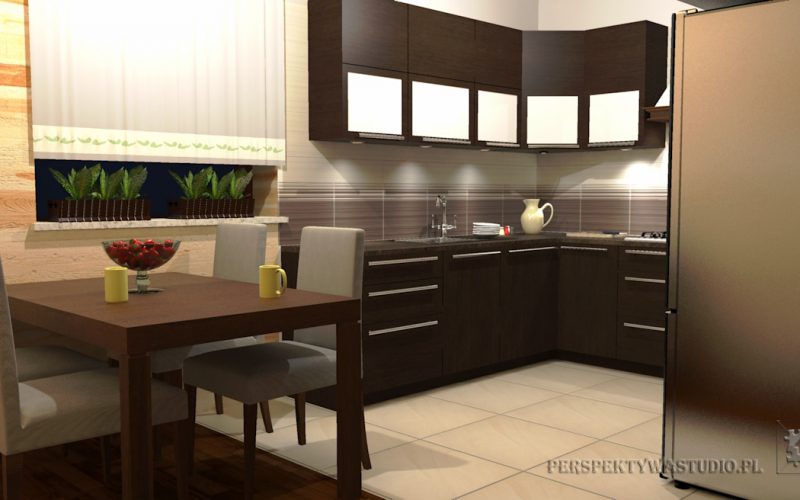projekt kuchni projektowanie wnetrz lublin perspektywa studio kuchnia tradycyjna fronty drewniane Czekolada 96 5
