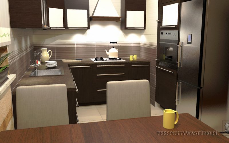 projekt kuchni projektowanie wnetrz lublin perspektywa studio kuchnia tradycyjna fronty drewniane Czekolada 96 6