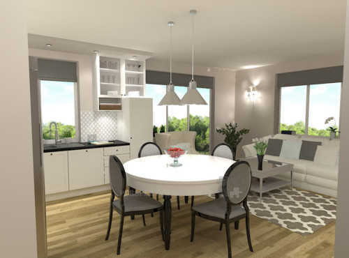 projekt kuchni salonu projektowanie wnetrz lublin perspektywa studio kuchnia klasyczna angielska lodowka side by side salon mebloscianka jadalnia Sielsko angielsko 5