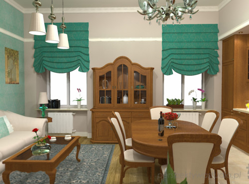 projekt kuchni salonu projektowanie wnetrz lublin perspektywa studio kuchnia z salonem styl klasyczny meble debowe kamienica mozaika lazurowa Wodogrzmoty mickiewicza 6