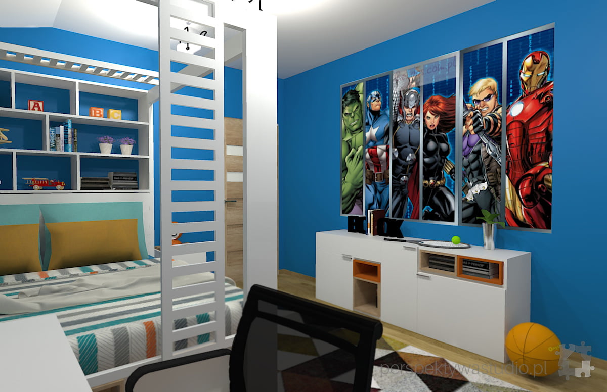 projekt pokoju salonu projektowanie wnetrz lublin perspektywa studio pokoj dla chlopca 10 lat Marvel 3