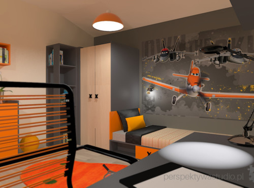projekt pokoju salonu projektowanie wnetrz lublin perspektywa studio pokoj dla chlopca 6 lat pomaranczowy Dusty 2