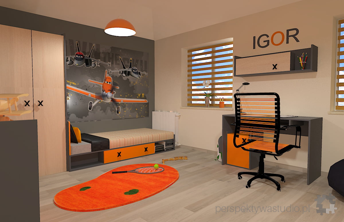projekt pokoju salonu projektowanie wnetrz lublin perspektywa studio pokoj dla chlopca 6 lat pomaranczowy Dusty 3