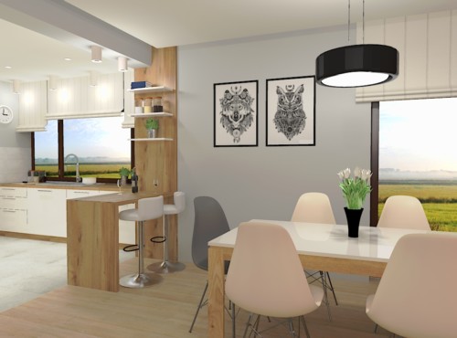 projekt salonu kuchni projektowanie wnetrz lublin perspektywa studio projekt nowoczesny biale lakierowane fronty Brzozowy las 11