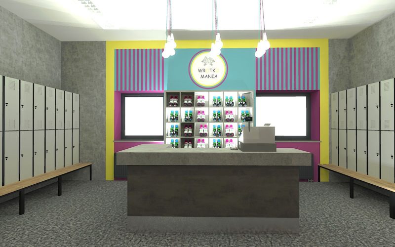 projektant wnętrz Lublin wnętrza komercyjne Wrotkomania skate park Fuksja 10