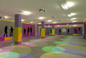 projektant wnętrz Lublin wnętrza komercyjne Wrotkomania skate park Fuksja 12