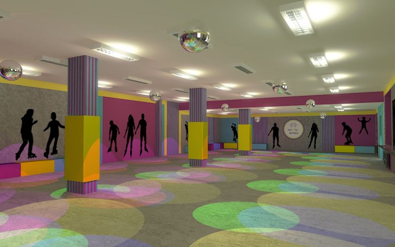 projektant wnętrz Lublin wnętrza komercyjne Wrotkomania skate park Fuksja 12