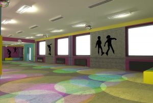 projektant wnętrz Lublin wnętrza komercyjne Wrotkomania skate park Fuksja 13
