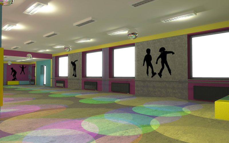 projektant wnętrz Lublin wnętrza komercyjne Wrotkomania skate park Fuksja 13