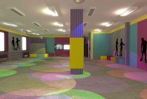 projektant wnętrz Lublin wnętrza komercyjne Wrotkomania skate park Fuksja 14