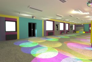 projektant wnętrz Lublin wnętrza komercyjne Wrotkomania skate park Fuksja 15