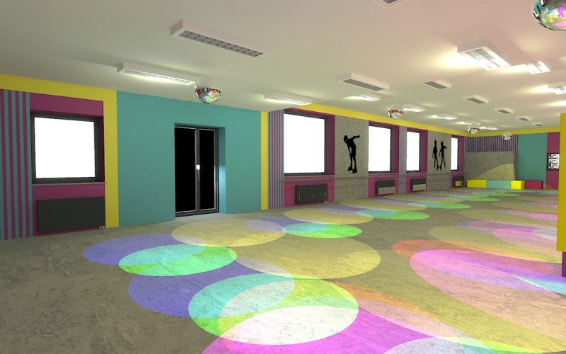 projektant wnętrz Lublin wnętrza komercyjne Wrotkomania skate park Fuksja 15