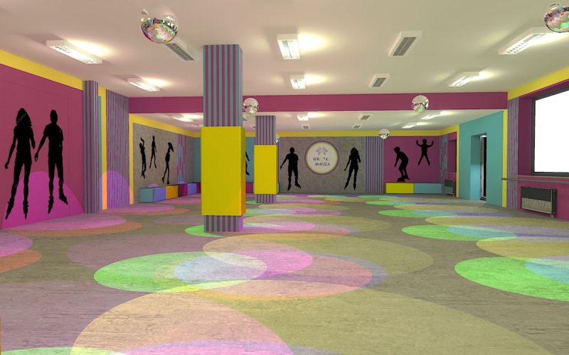 projektant wnętrz Lublin wnętrza komercyjne Wrotkomania skate park Fuksja 16