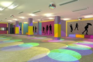 projektant wnętrz Lublin wnętrza komercyjne Wrotkomania skate park Fuksja 17