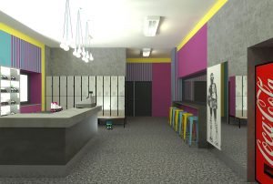 projektant wnętrz Lublin wnętrza komercyjne Wrotkomania skate park Fuksja 2