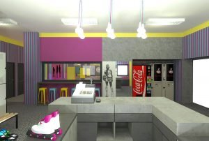 projektant wnętrz Lublin wnętrza komercyjne Wrotkomania skate park Fuksja 3