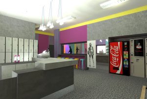 projektant wnętrz Lublin wnętrza komercyjne Wrotkomania skate park Fuksja 4