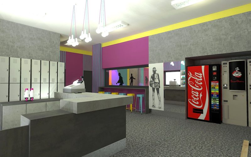 projektant wnętrz Lublin wnętrza komercyjne Wrotkomania skate park Fuksja 4