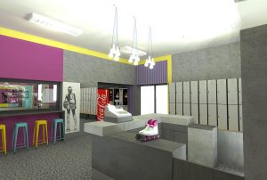 projektant wnętrz Lublin wnętrza komercyjne Wrotkomania skate park Fuksja 5