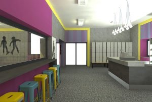 projektant wnętrz Lublin wnętrza komercyjne Wrotkomania skate park Fuksja 6