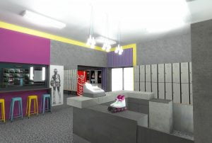 projektant wnętrz Lublin wnętrza komercyjne Wrotkomania skate park Fuksja 7