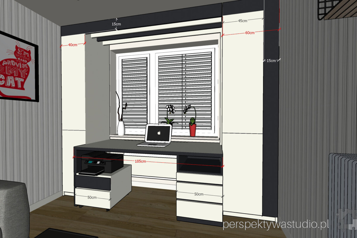 projektowanie wnetrz lublin Perspektywa Studio projekt biura w domu czarno biale 9