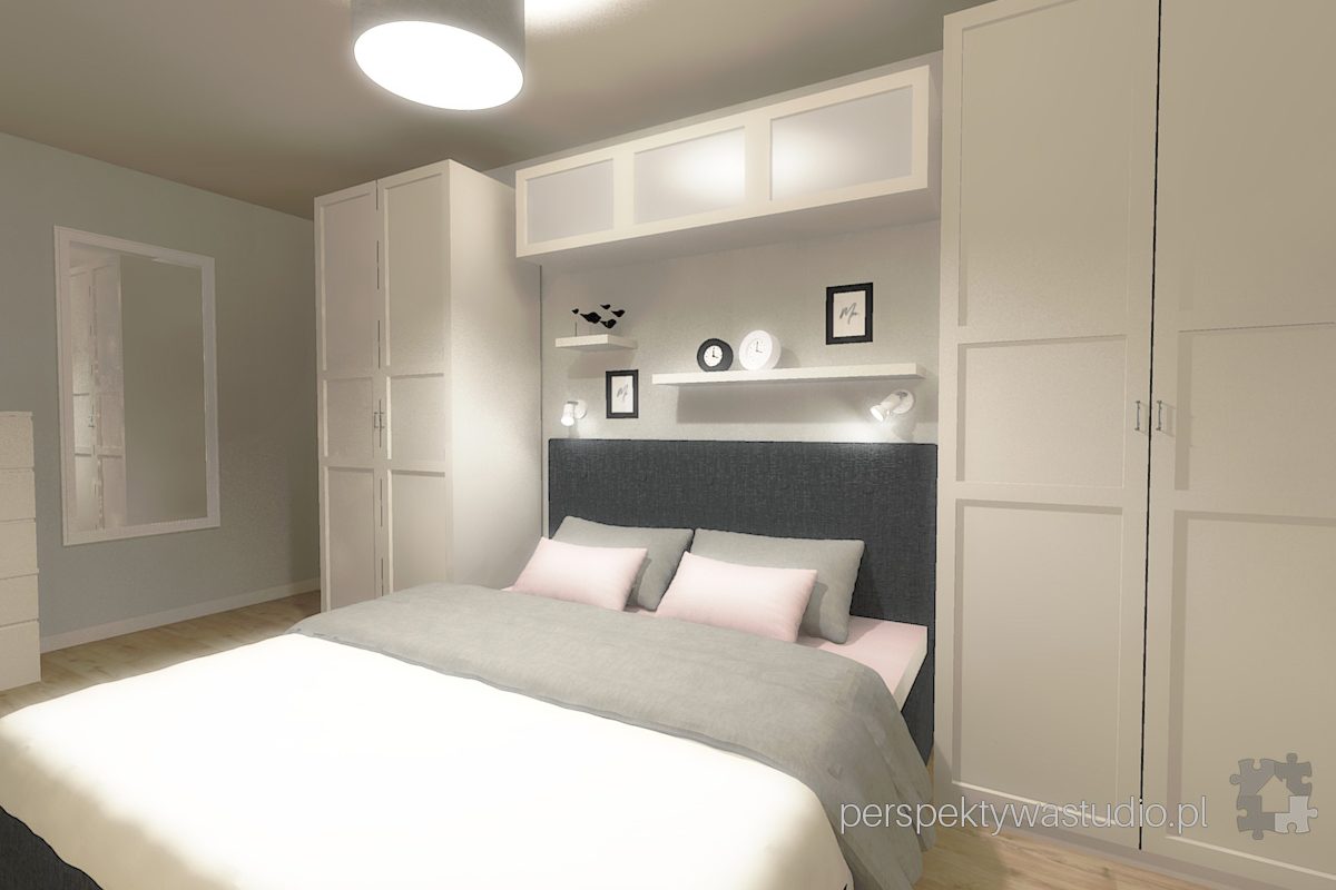 projektowanie wnętrz lublin projekt sypialni lublin szarość róż beż tapeta wzory meble ikea 1