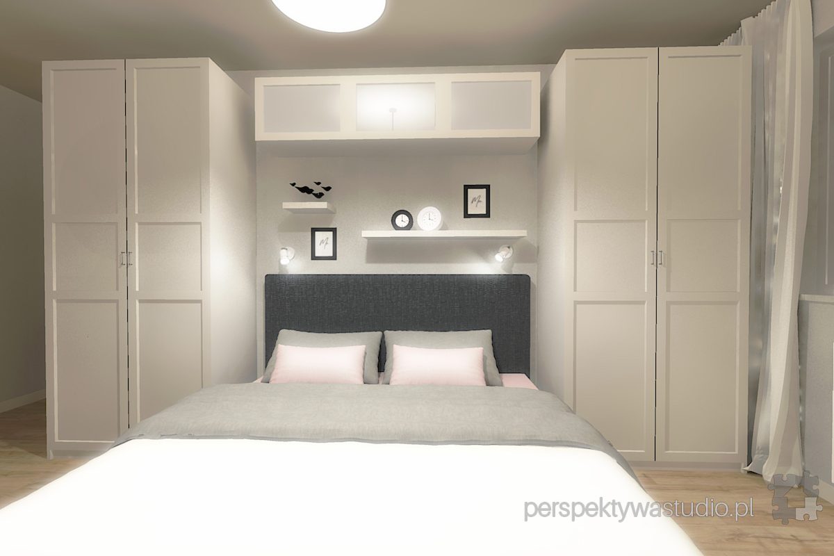 projektowanie wnętrz lublin projekt sypialni lublin szarość róż beż tapeta wzory meble ikea 2