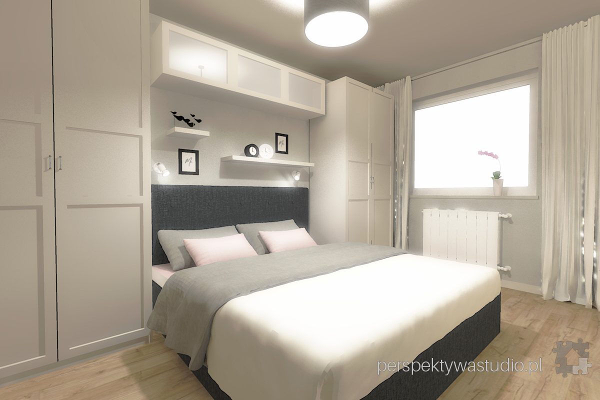 projektowanie wnętrz lublin projekt sypialni lublin szarość róż beż tapeta wzory meble ikea 3