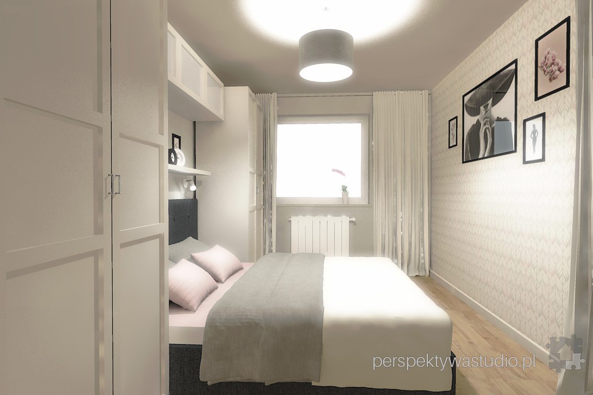 projektowanie wnętrz lublin projekt sypialni lublin szarość róż beż tapeta wzory meble ikea 4
