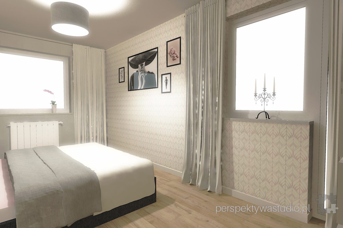 projektowanie wnętrz lublin projekt sypialni lublin szarość róż beż tapeta wzory meble ikea 5