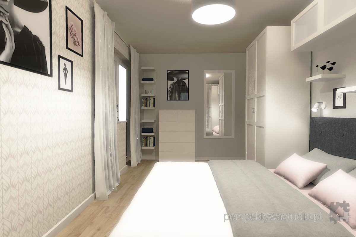 projektowanie wnętrz lublin projekt sypialni lublin szarość róż beż tapeta wzory meble ikea 7