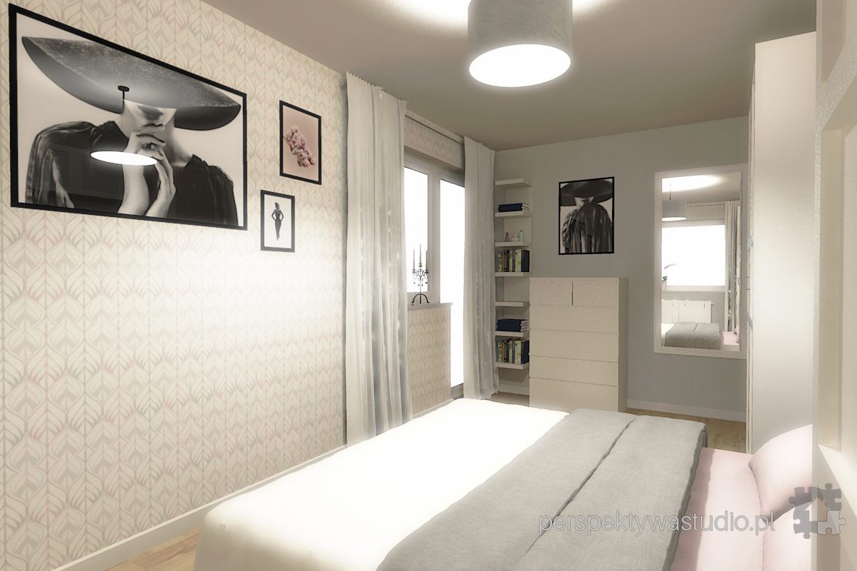 projektowanie wnętrz lublin projekt sypialni lublin szarość róż beż tapeta wzory meble ikea 8