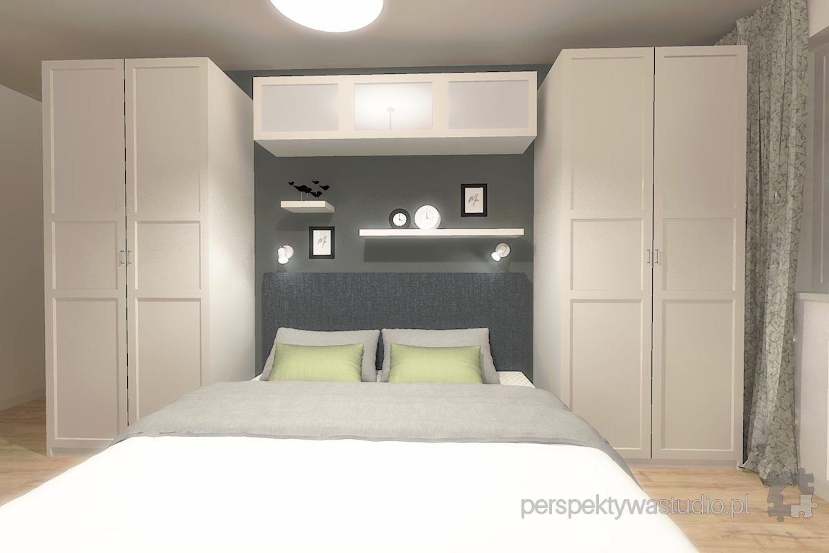 projektowanie wnętrz lublin projekt sypialni lublin łóżko w zabudowie szarość fototapeta brzoza 2