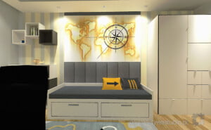 projektowanie wnetrz lublin Perspektywa Studio projekt pokoju nastolatka szaro zolty mapa 5