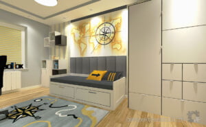 projektowanie wnetrz lublin Perspektywa Studio projekt pokoju nastolatka szaro zolty mapa 6